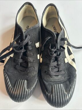 ASICS Black Athletic Sneakers with Cream Stripes